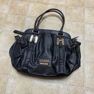 Vintage GUESS Black Shoulder Bag with Gold Accents Big